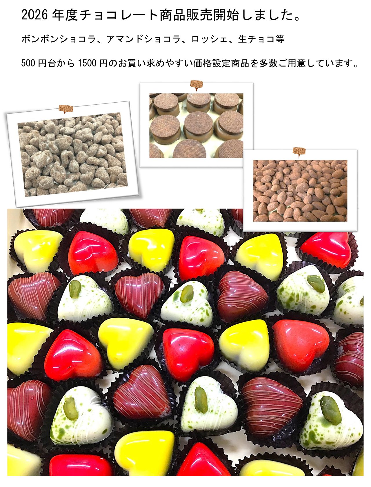 チョコレート商品販売開始しました。