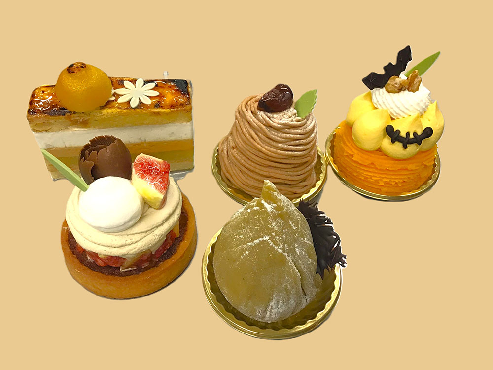 栗やサツマイモ、カボチャ、イチジク　秋のフルーツや野菜などを使ったケーキを販売中。